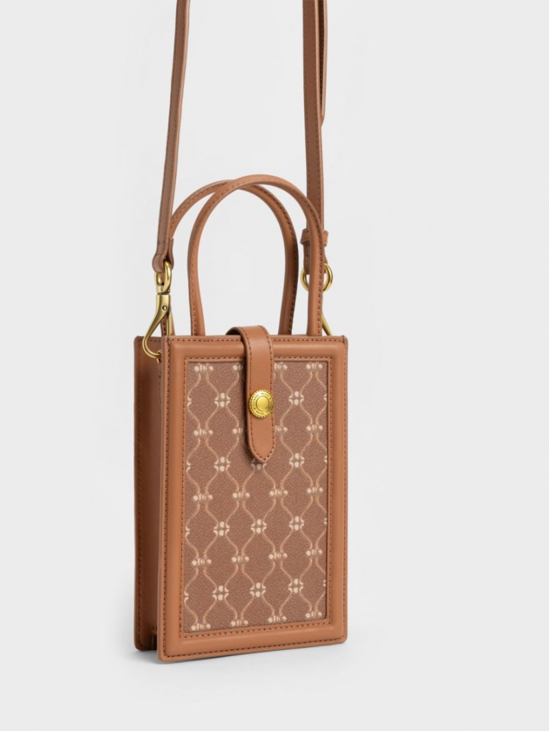 Geanta Telefon Charles & Keith Este Belted Printed Ciocolata | 024LWOBAZ