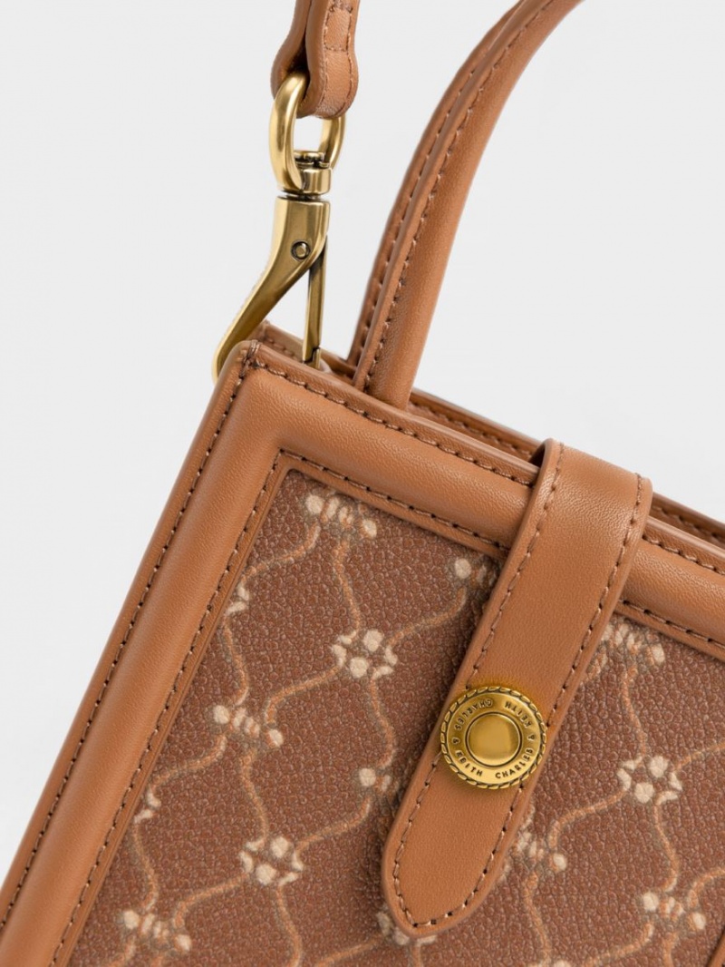 Geanta Telefon Charles & Keith Este Belted Printed Ciocolata | 024LWOBAZ
