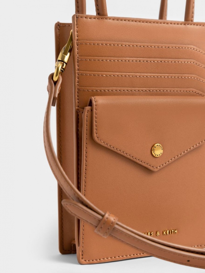 Geanta Telefon Charles & Keith Este Belted Printed Ciocolata | 024LWOBAZ