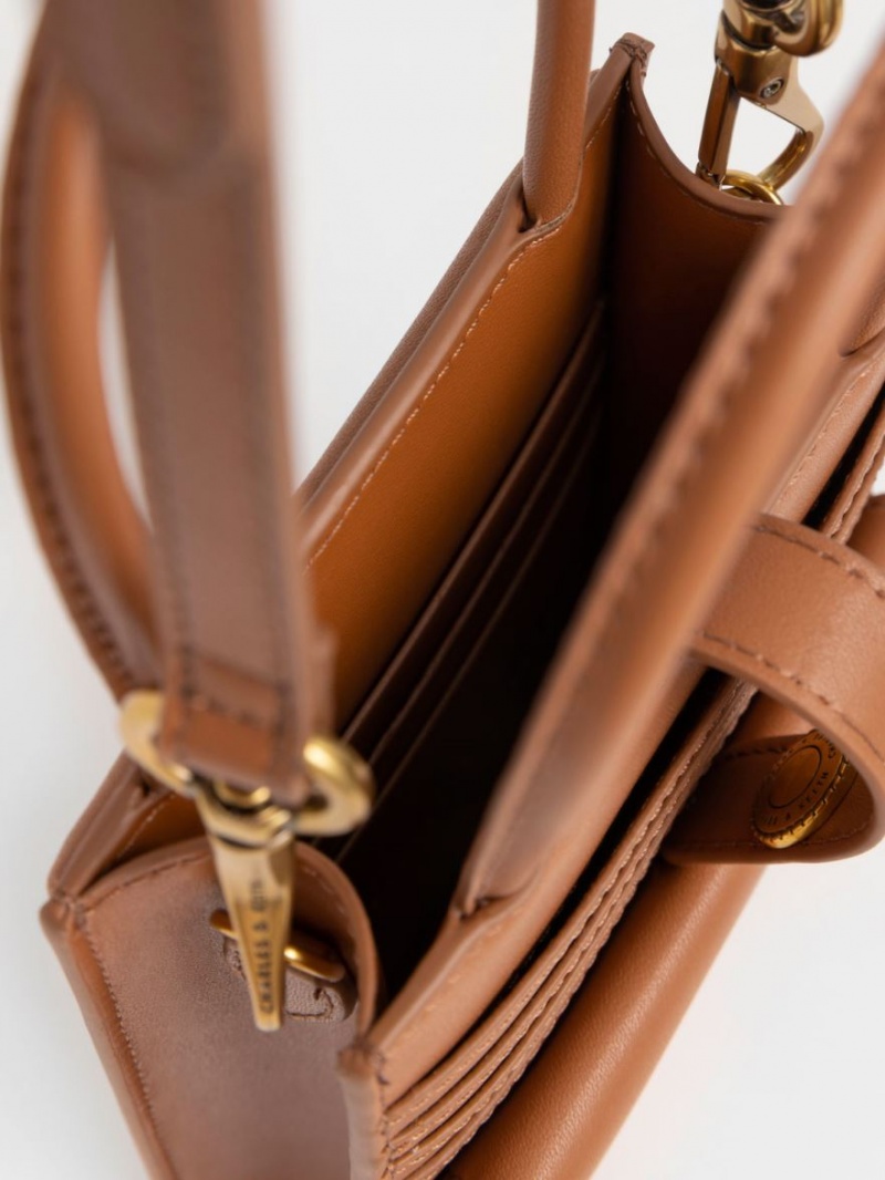 Geanta Telefon Charles & Keith Este Belted Printed Ciocolata | 024LWOBAZ