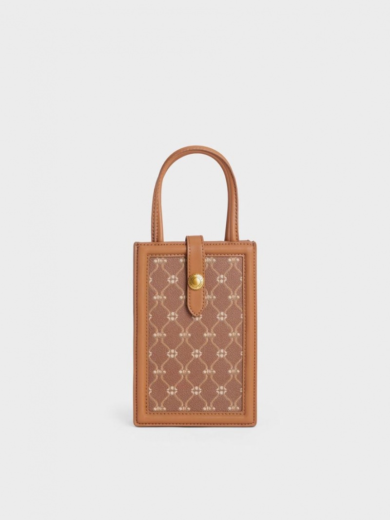 Geanta Telefon Charles & Keith Este Belted Printed Ciocolata | 024LWOBAZ
