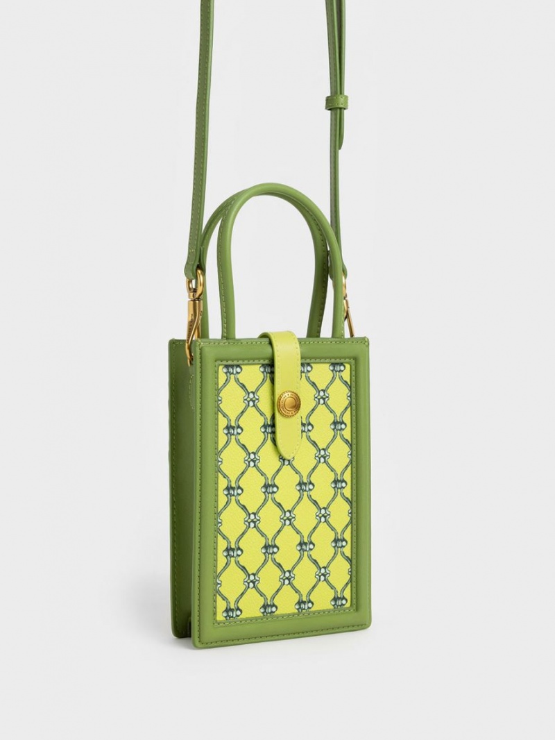 Geanta Telefon Charles & Keith Este Belted Printed Verzi Deschis | 160WHSBGE