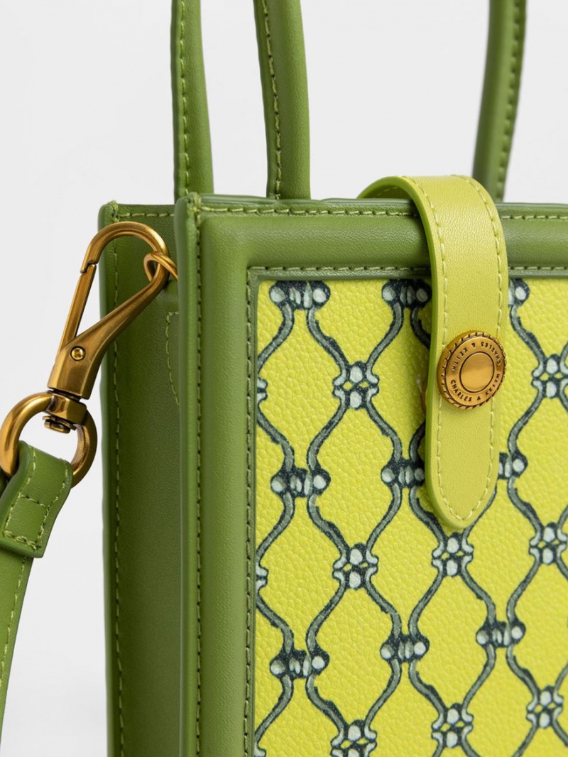 Geanta Telefon Charles & Keith Este Belted Printed Verzi Deschis | 160WHSBGE