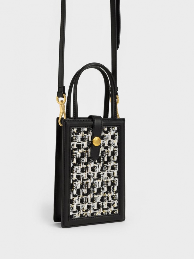 Geanta Telefon Charles & Keith Este Belted Tweed Negrii | 807YLFZGU