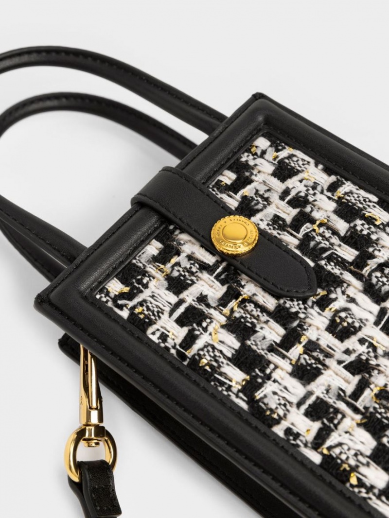 Geanta Telefon Charles & Keith Este Belted Tweed Negrii | 807YLFZGU