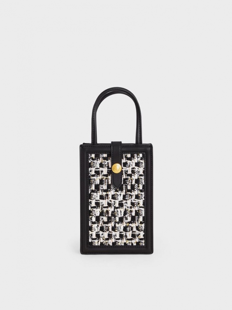 Geanta Telefon Charles & Keith Este Belted Tweed Negrii | 807YLFZGU
