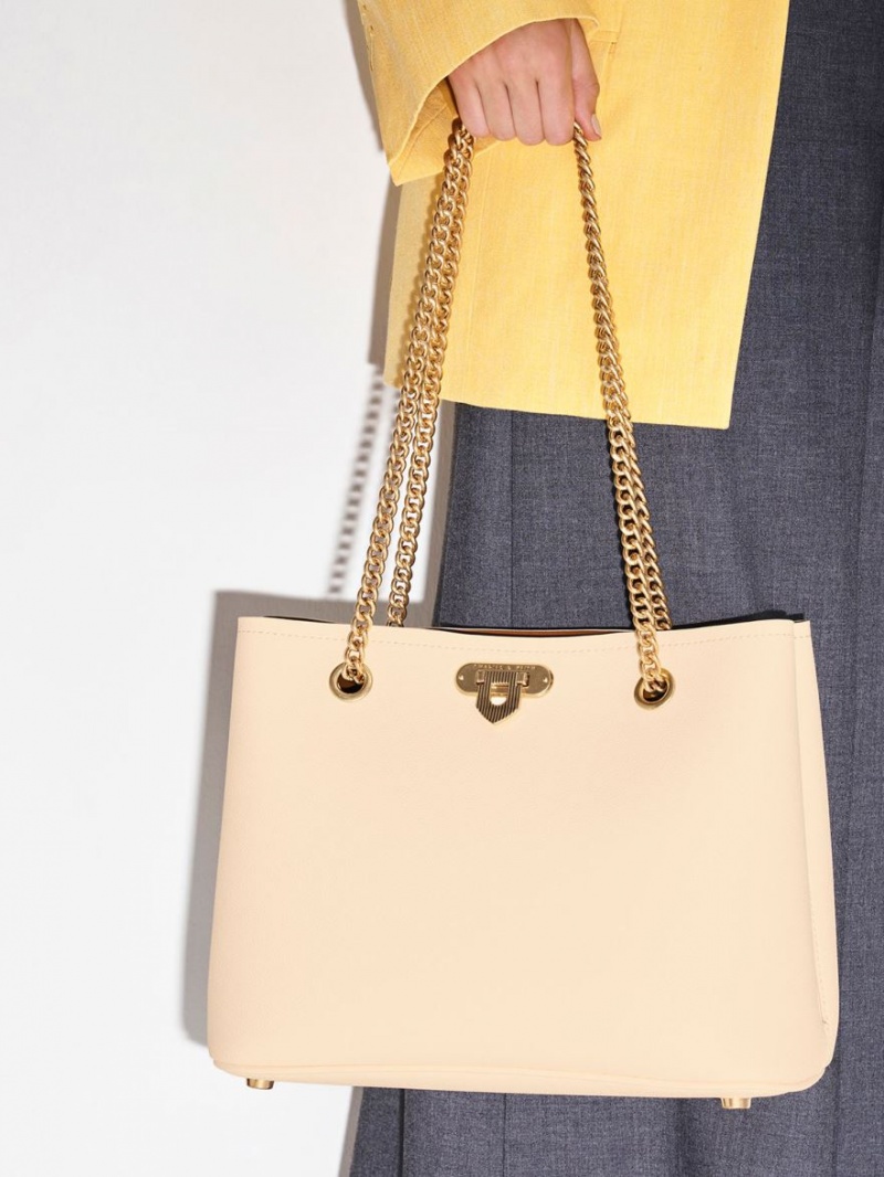 Geanta Tote Charles & Keith Alcott Bej | 094QTXEUM