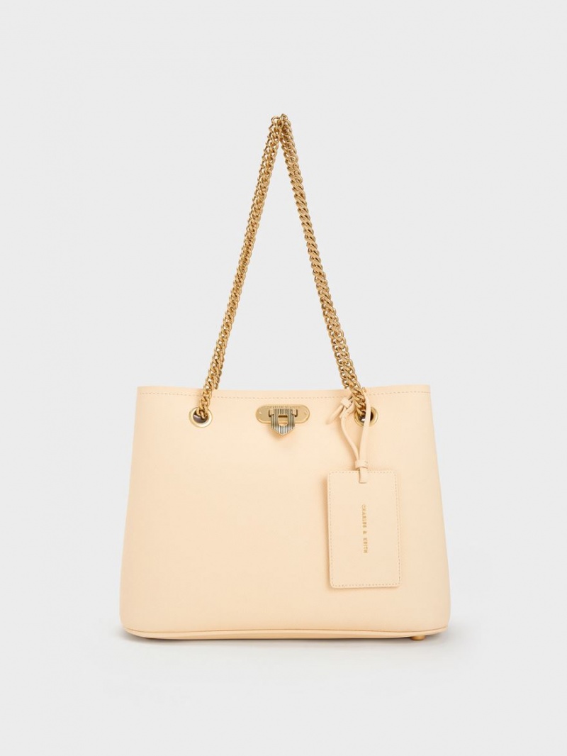 Geanta Tote Charles & Keith Alcott Bej | 094QTXEUM