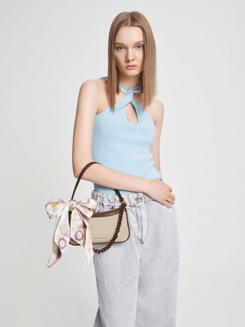 Geanta Tote Charles & Keith Alcott Scarf Panza Maro Inchis | 873CHWXTA