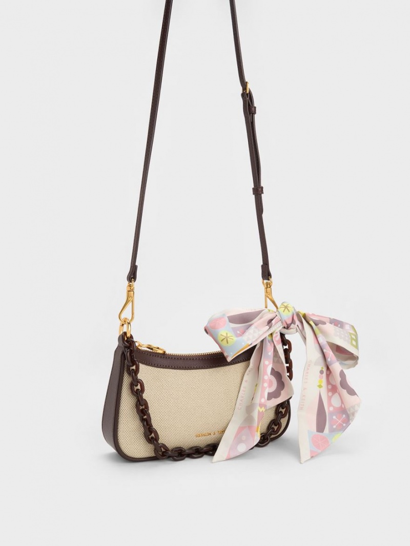Geanta Tote Charles & Keith Alcott Scarf Panza Maro Inchis | 873CHWXTA