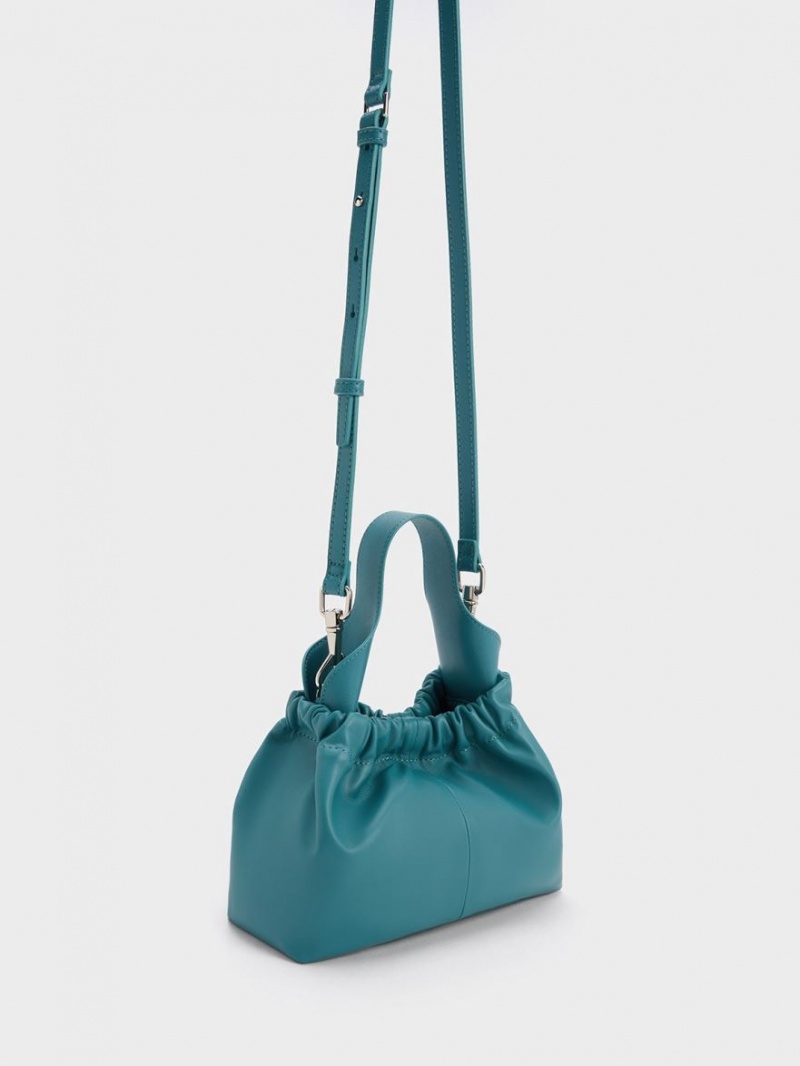 Geanta Tote Charles & Keith Ally Ruched Slouchy Turcoaz | 613RLBWHP