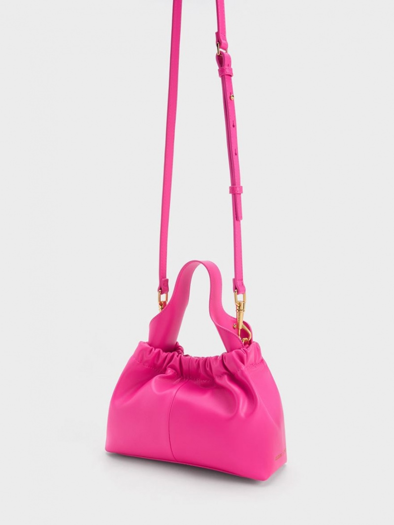Geanta Tote Charles & Keith Ally Ruched Slouchy Fucsie | 820MHSLPX