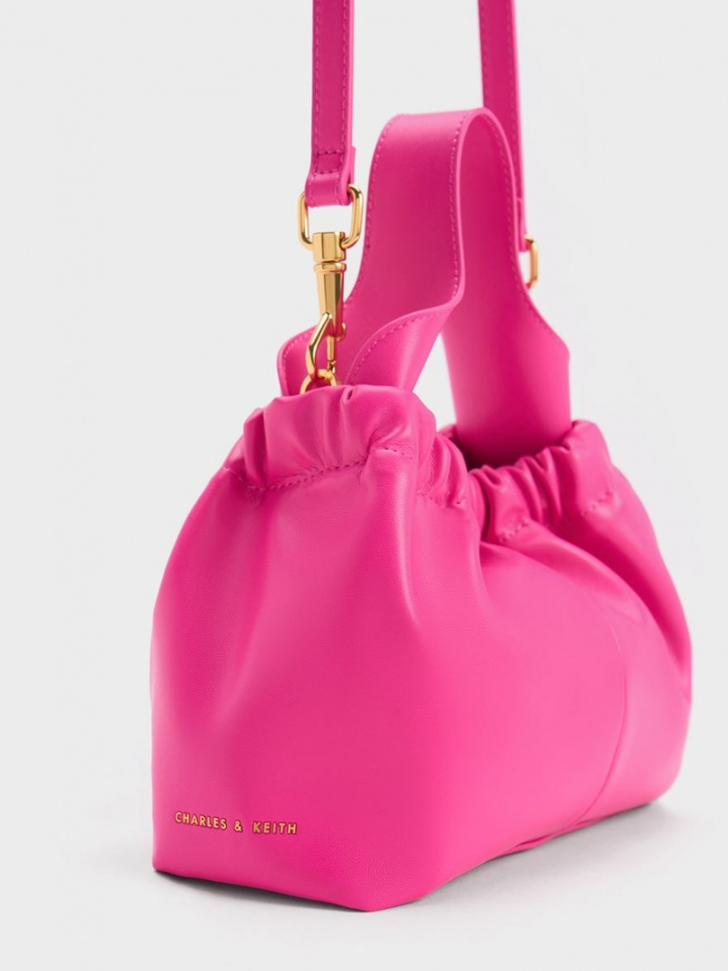 Geanta Tote Charles & Keith Ally Ruched Slouchy Fucsie | 820MHSLPX