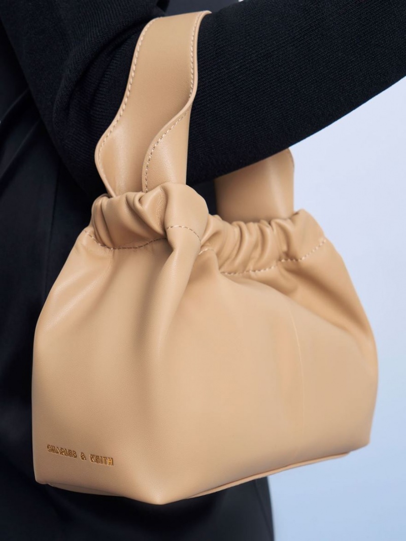 Geanta Tote Charles & Keith Ally Ruched Slouchy Bej | 853PMSNED