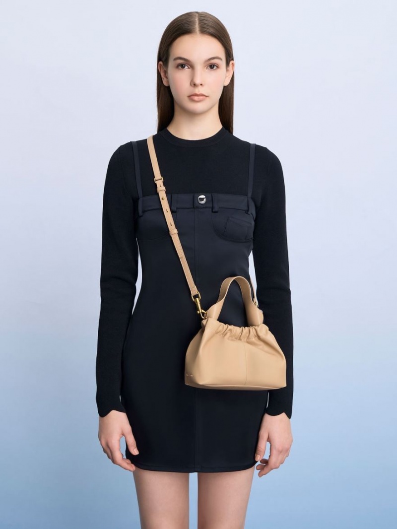 Geanta Tote Charles & Keith Ally Ruched Slouchy Bej | 853PMSNED