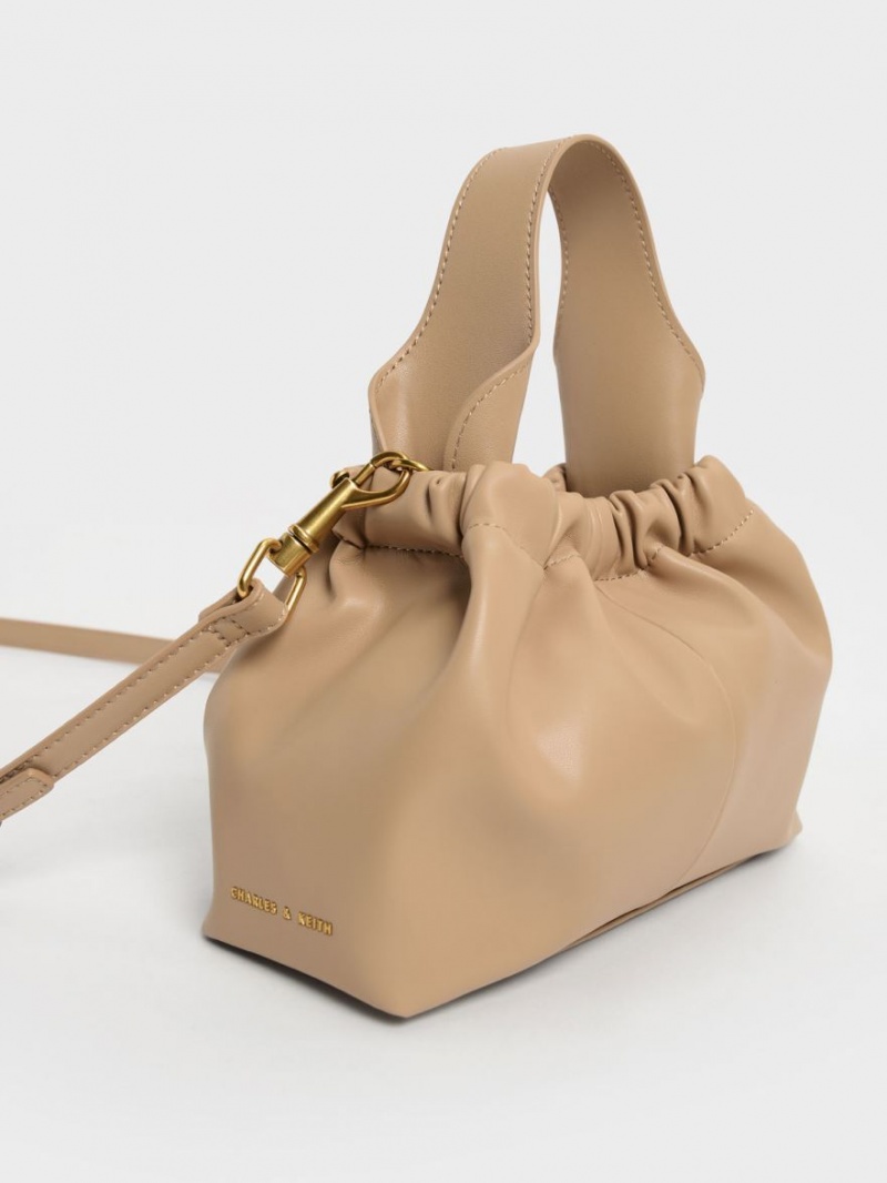 Geanta Tote Charles & Keith Ally Ruched Slouchy Bej | 853PMSNED