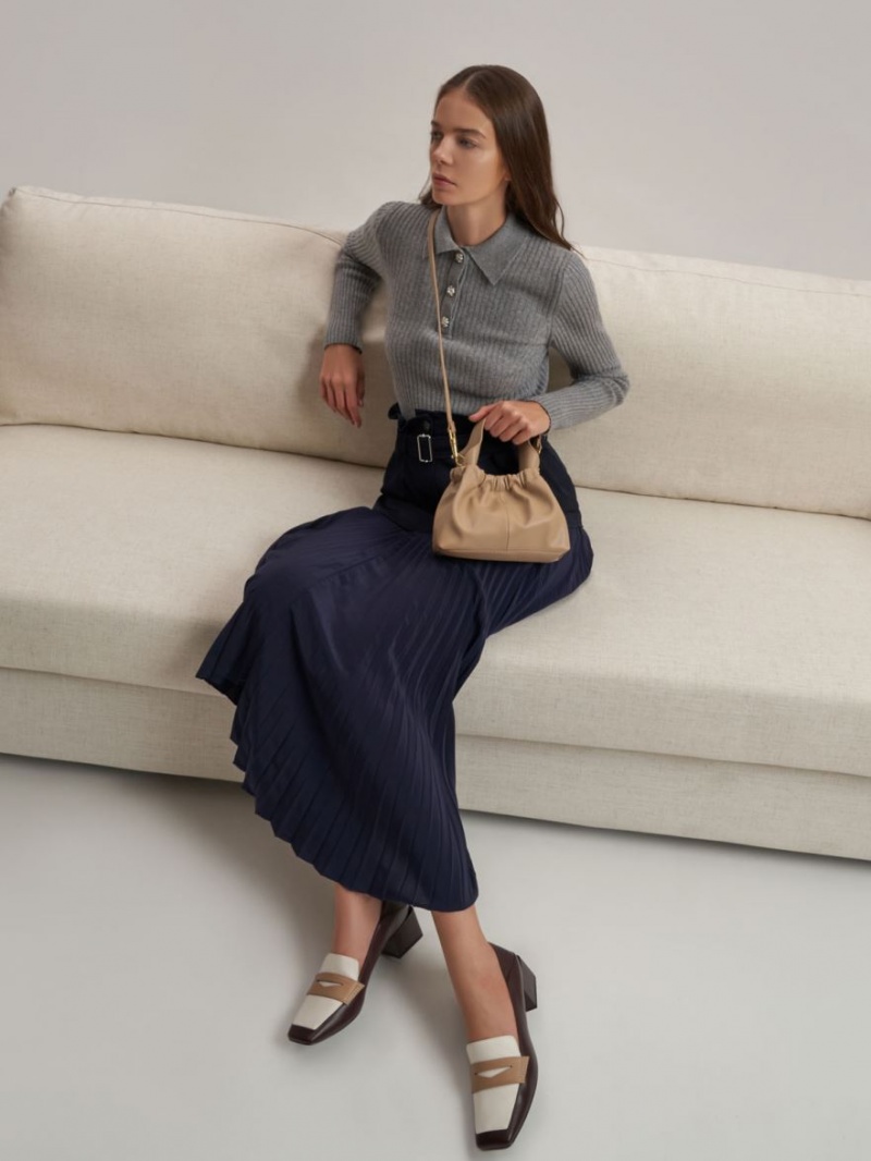 Geanta Tote Charles & Keith Ally Ruched Slouchy Bej | 853PMSNED
