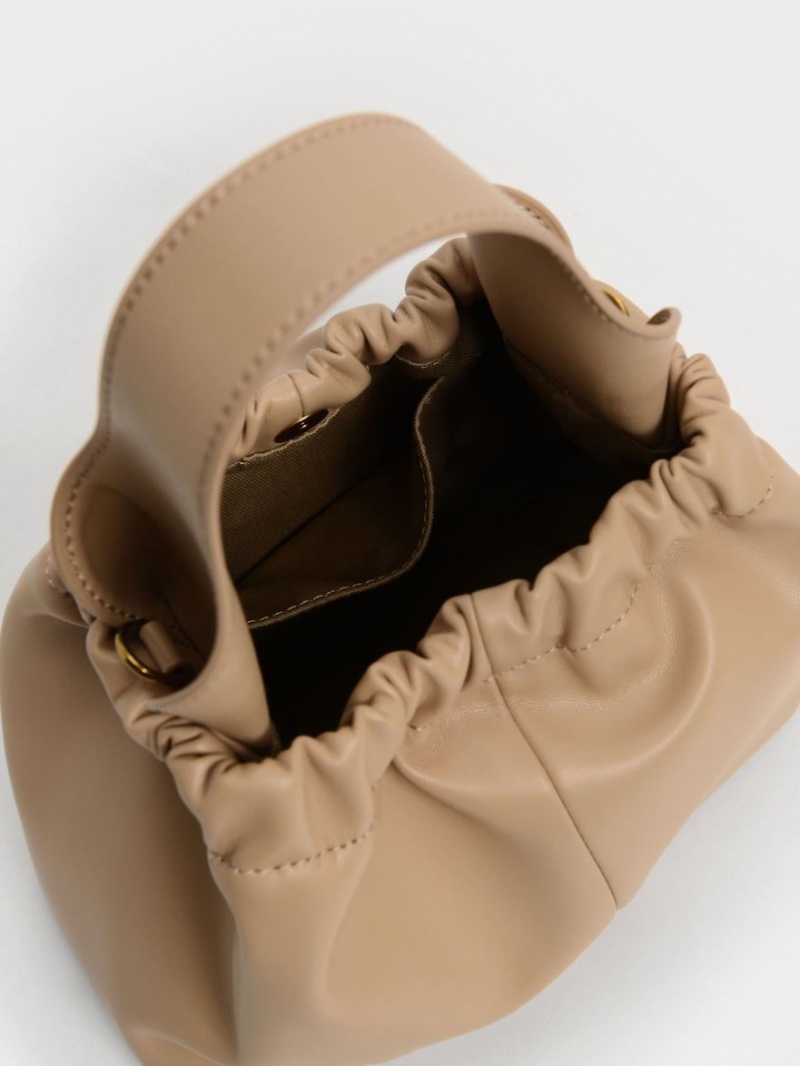 Geanta Tote Charles & Keith Ally Ruched Slouchy Bej | 853PMSNED