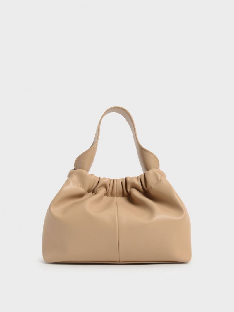 Geanta Tote Charles & Keith Ally Ruched Slouchy Bej | 853PMSNED
