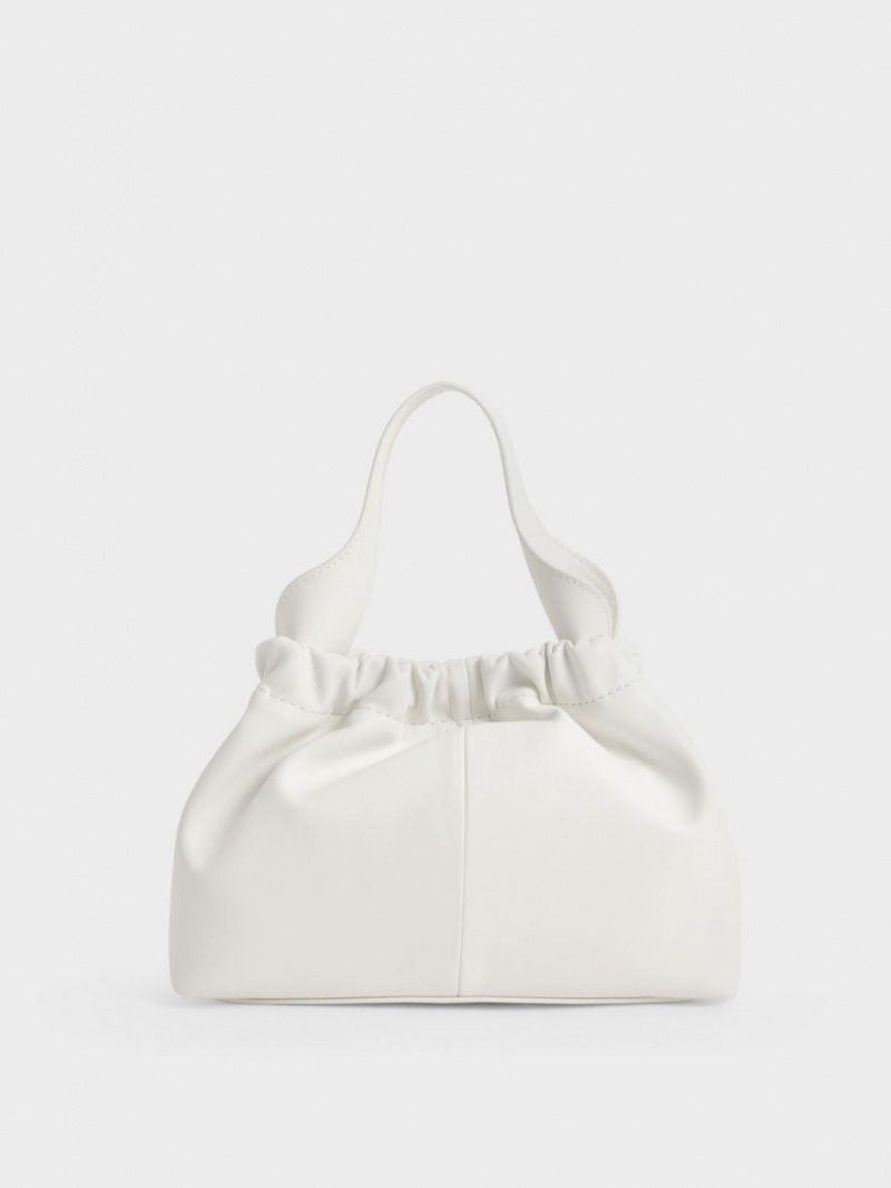 Geanta Tote Charles & Keith Ally Ruched Slouchy Albi | 489PFCBGL