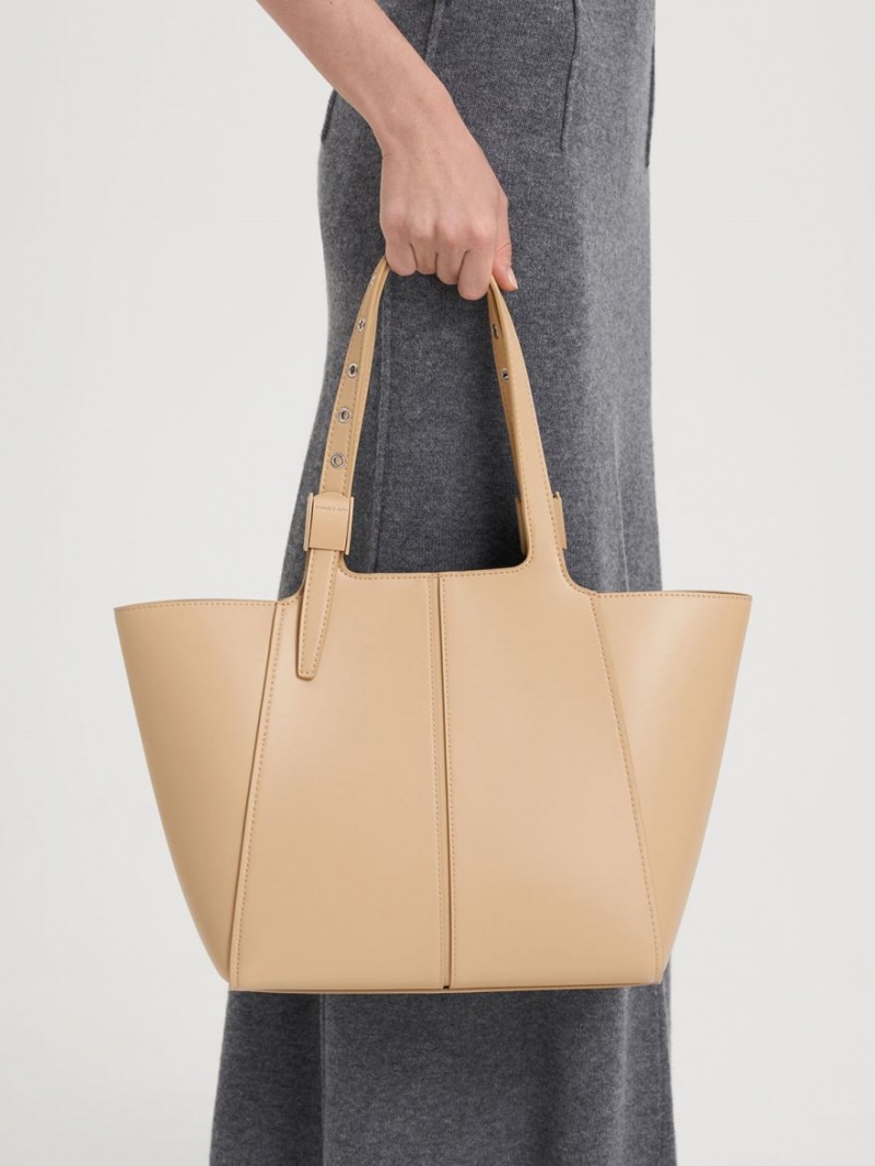 Geanta Tote Charles & Keith Altea Bej | 568LVCHYO