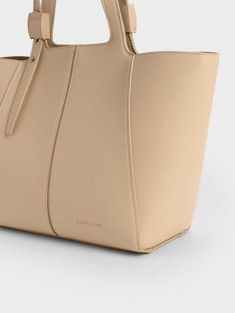 Geanta Tote Charles & Keith Altea Bej | 568LVCHYO