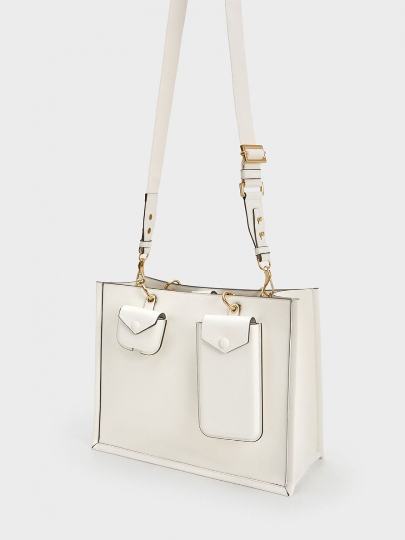 Geanta Tote Charles & Keith Amber Multi-Pouch Albi | 390LVYHOA