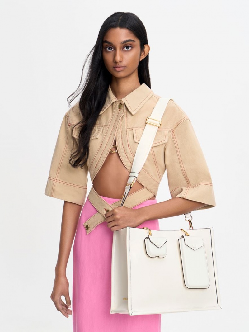 Geanta Tote Charles & Keith Amber Multi-Pouch Albi | 390LVYHOA