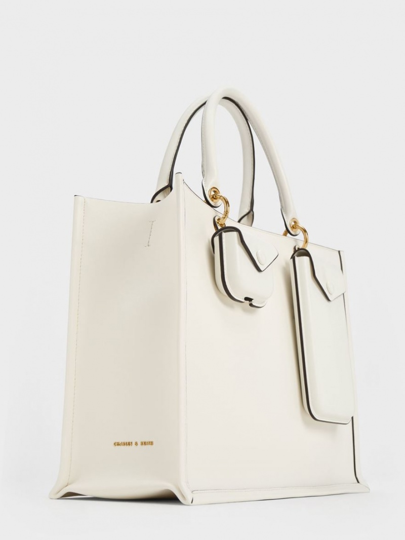 Geanta Tote Charles & Keith Amber Multi-Pouch Albi | 390LVYHOA