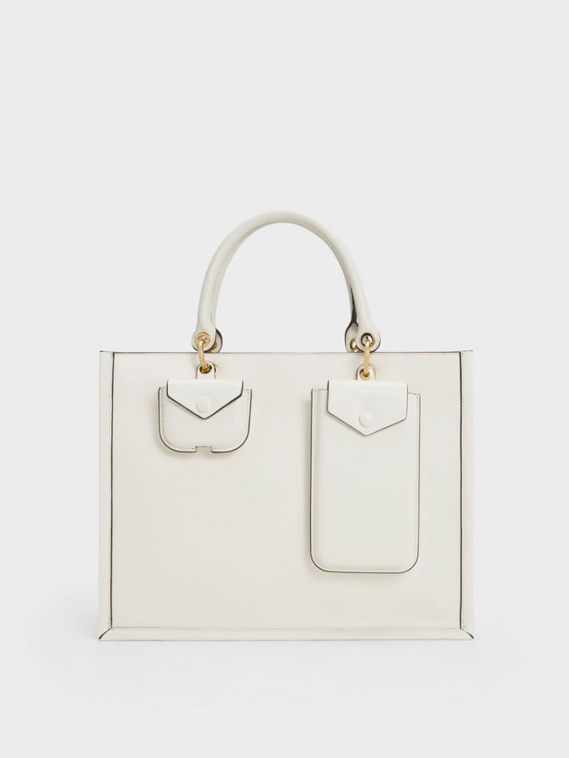 Geanta Tote Charles & Keith Amber Multi-Pouch Albi | 390LVYHOA