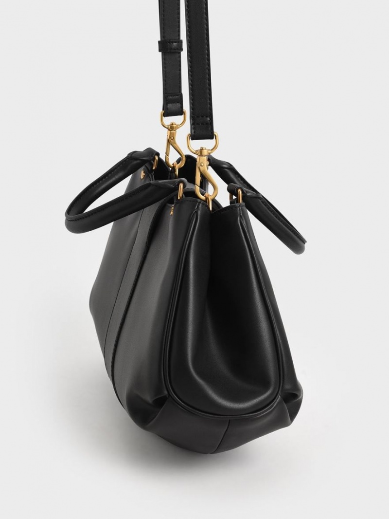 Geanta Tote Charles & Keith Amelia Buckled Negrii | 301KZONSX