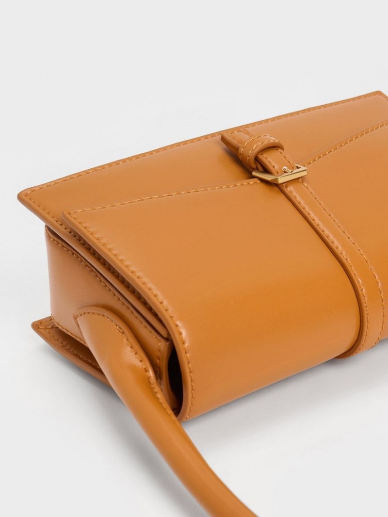 Geanta Tote Charles & Keith Annelise Belted Trapeze Portocalii | 578BSDKMI