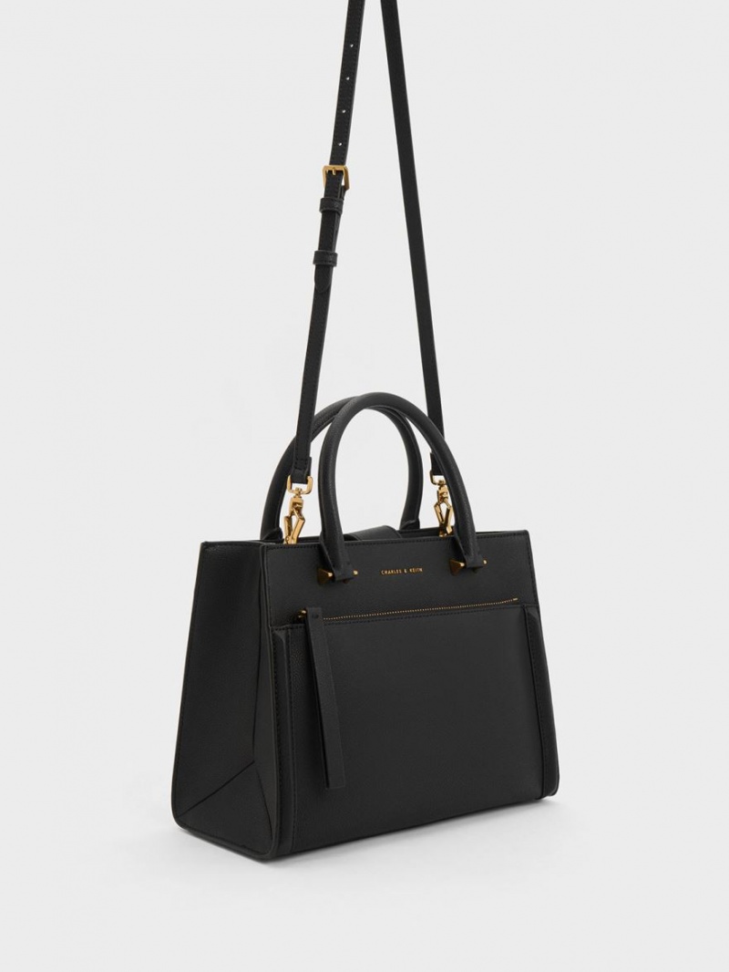 Geanta Tote Charles & Keith Anwen Structured Negrii | 450EIFYJP