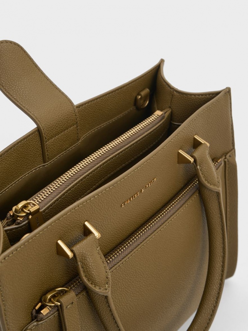 Geanta Tote Charles & Keith Anwen Structured Kaki | 053CLTKBU