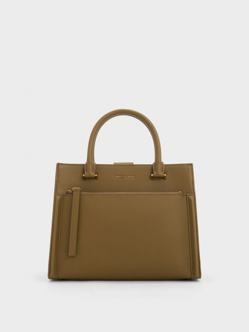 Geanta Tote Charles & Keith Anwen Structured Kaki | 053CLTKBU