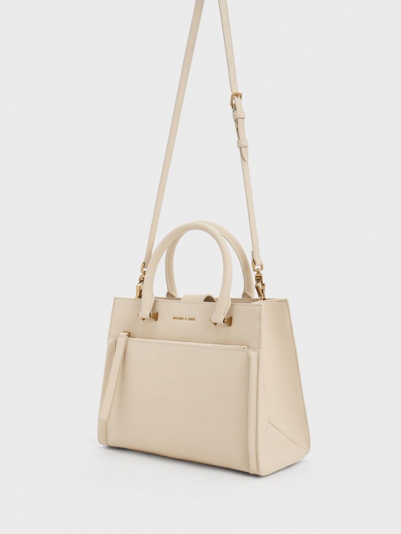 Geanta Tote Charles & Keith Anwen Structured Bej | 874TUGRVM