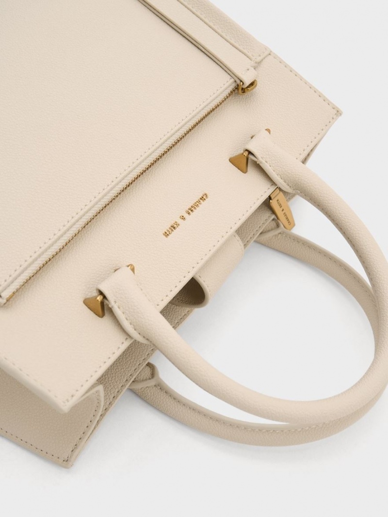 Geanta Tote Charles & Keith Anwen Structured Bej | 874TUGRVM