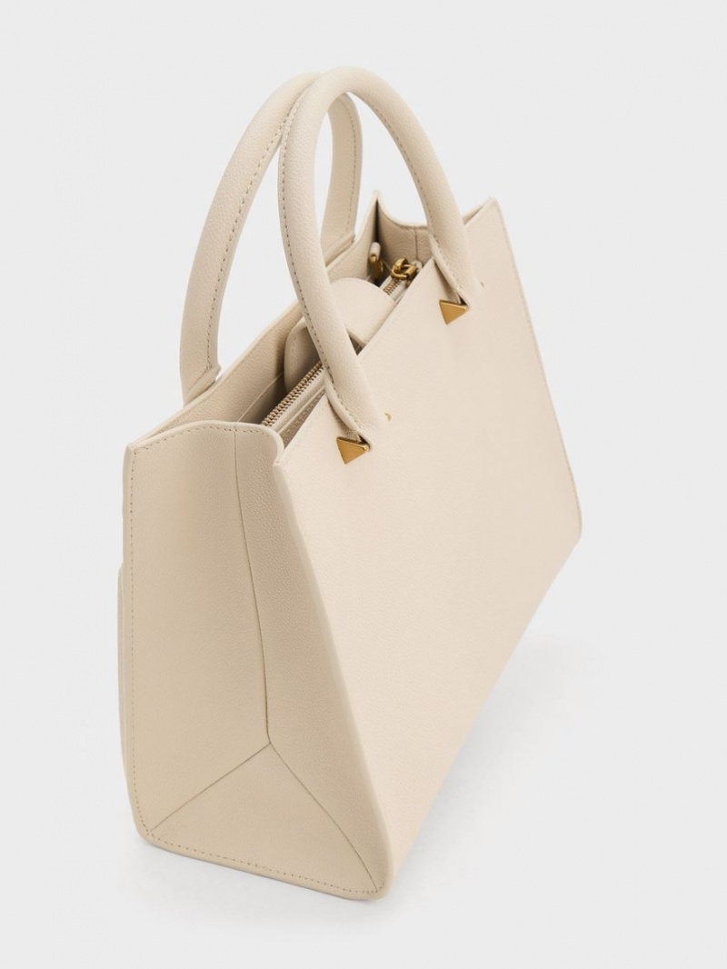 Geanta Tote Charles & Keith Anwen Structured Bej | 874TUGRVM