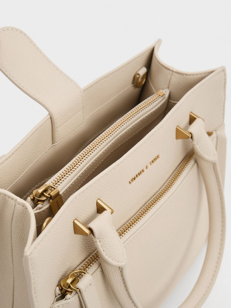 Geanta Tote Charles & Keith Anwen Structured Bej | 874TUGRVM