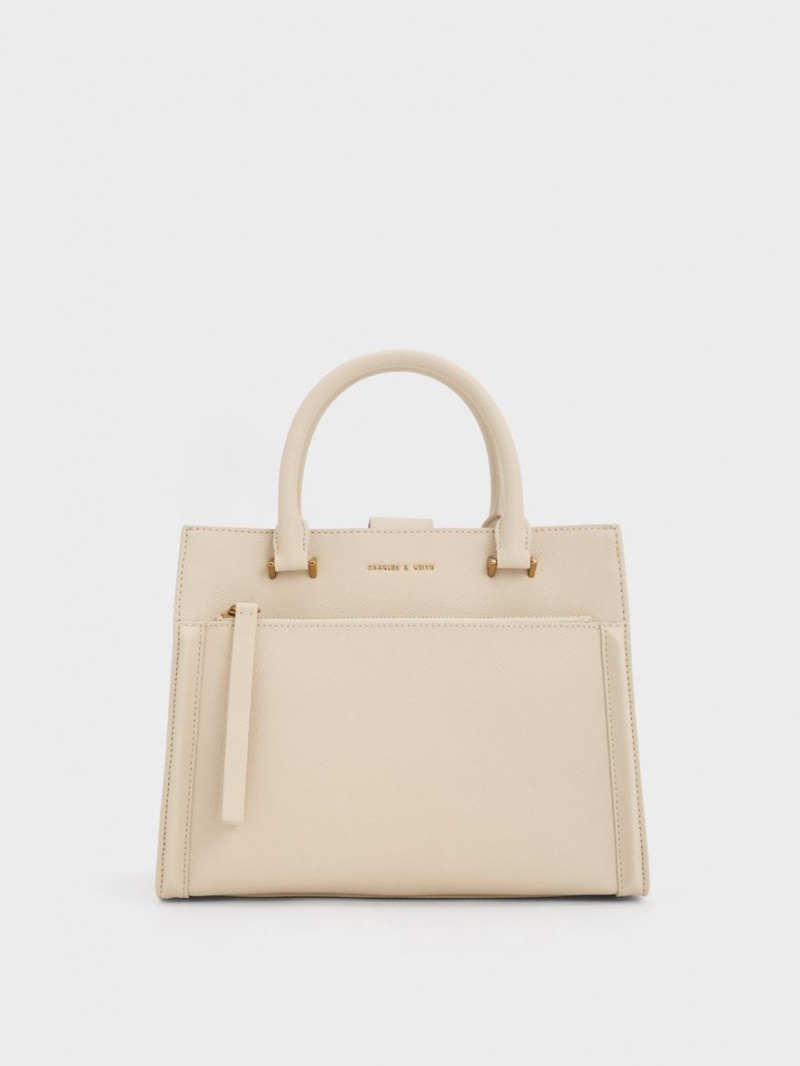 Geanta Tote Charles & Keith Anwen Structured Bej | 874TUGRVM