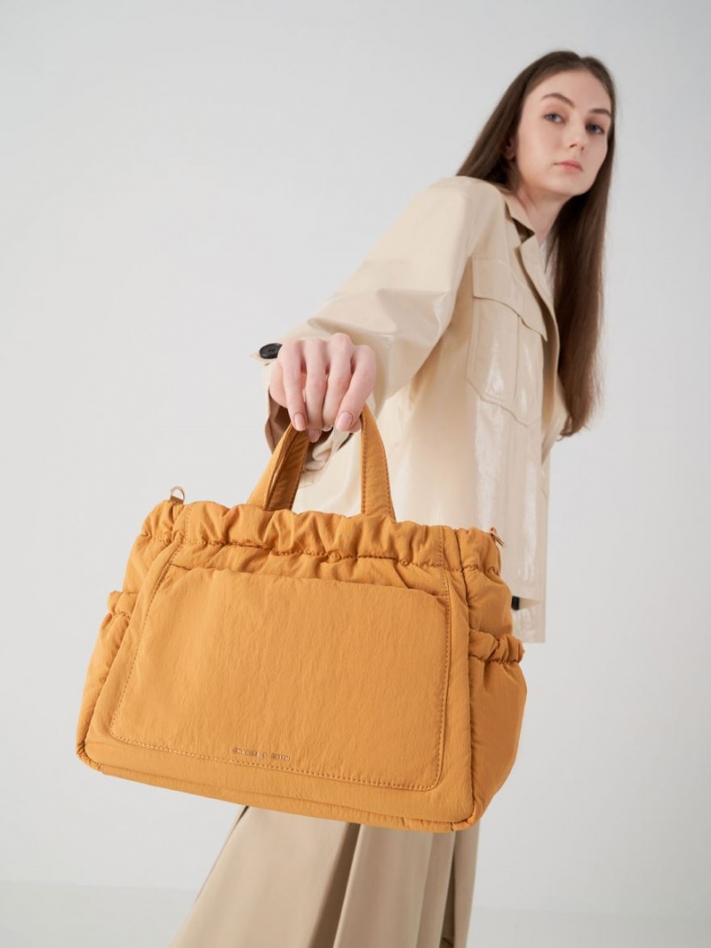 Geanta Tote Charles & Keith Aspen Ruched Double Handle Portocalii | 867LNVIGA