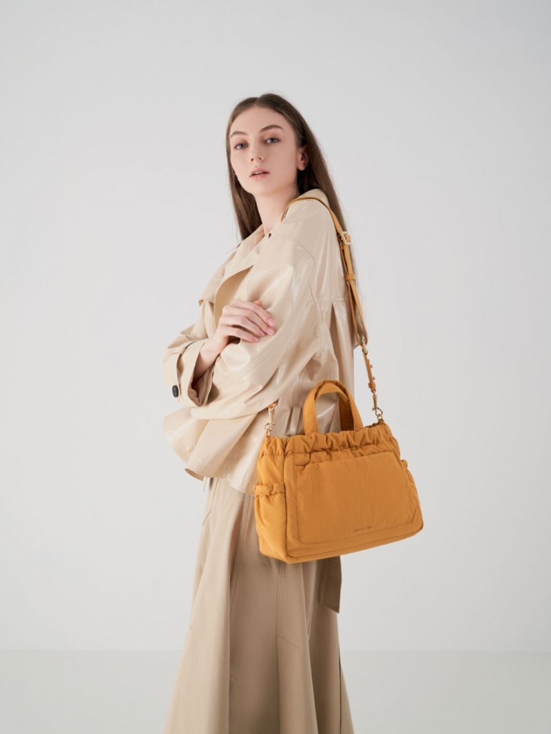Geanta Tote Charles & Keith Aspen Ruched Double Handle Portocalii | 867LNVIGA