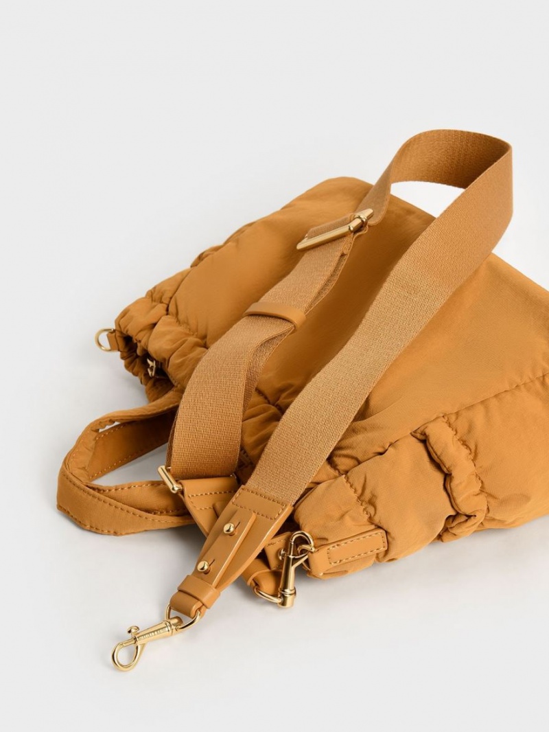 Geanta Tote Charles & Keith Aspen Ruched Double Handle Portocalii | 867LNVIGA