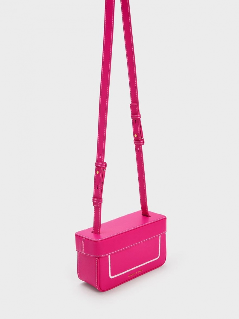 Geanta Tote Charles & Keith Astra Contrast Trim Boxy Fucsie | 137AXWVZH