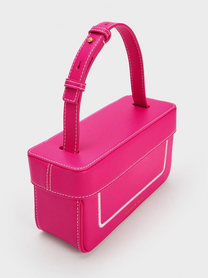 Geanta Tote Charles & Keith Astra Contrast Trim Boxy Fucsie | 137AXWVZH