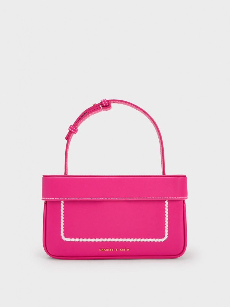 Geanta Tote Charles & Keith Astra Contrast Trim Boxy Fucsie | 137AXWVZH