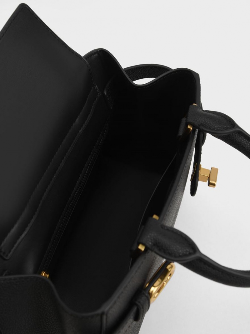 Geanta Tote Charles & Keith Aubrielle Metallic Accent Belted Negrii | 450VCQEPK