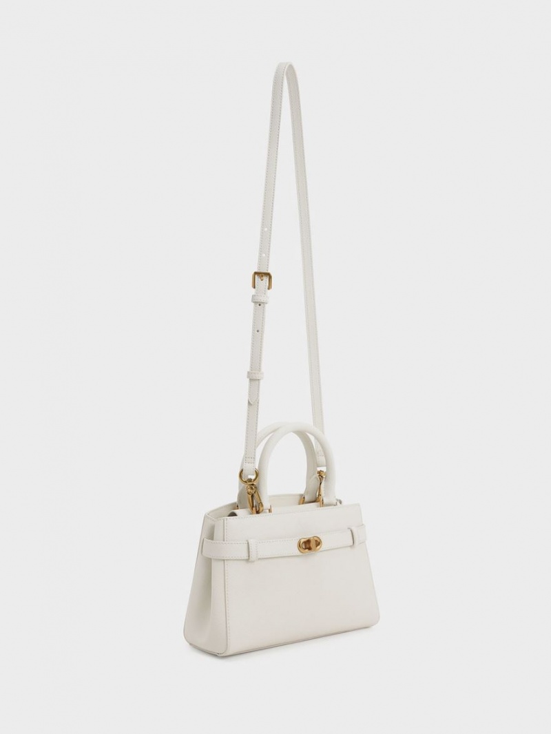 Geanta Tote Charles & Keith Aubrielle Metallic Accent Belted Albi | 197IYRMVX