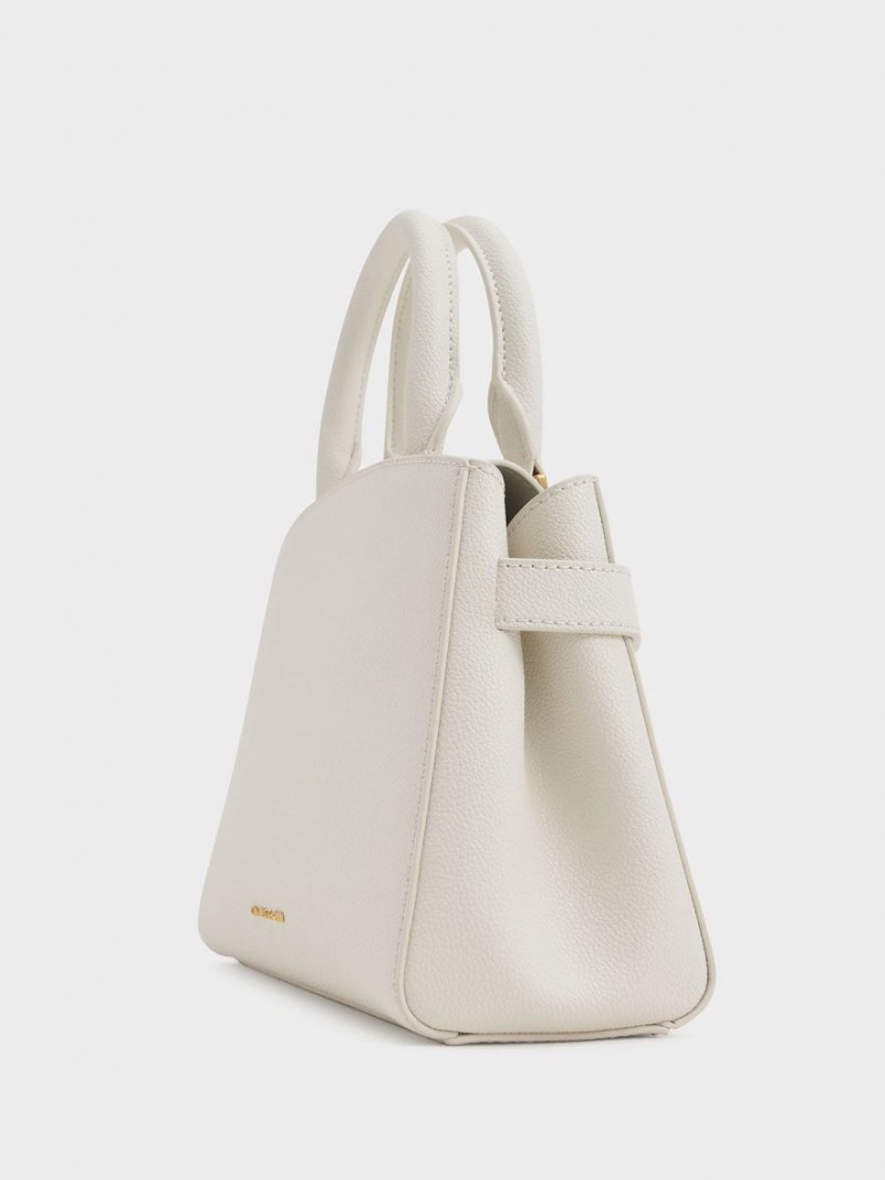 Geanta Tote Charles & Keith Aubrielle Metallic Accent Belted Albi | 197IYRMVX