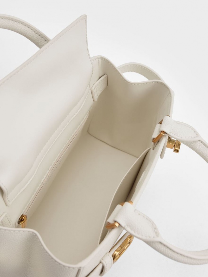 Geanta Tote Charles & Keith Aubrielle Metallic Accent Belted Albi | 197IYRMVX